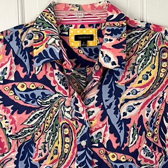 Talbots Multicolored 100% Cotton Button-up Shirt Floral Leaf Paisley Size Small - Picture 2 of 13